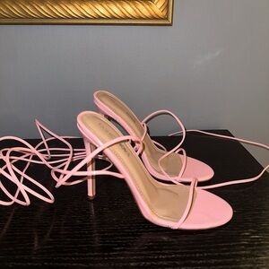 Fashion Nova Pink Strappy Tie Heels